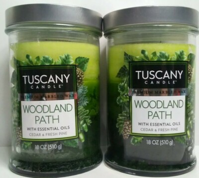 2x Tuscany Candle WOODLAND PATH Premium Marbled Wax 2-Wick Essential Oils 18 oz