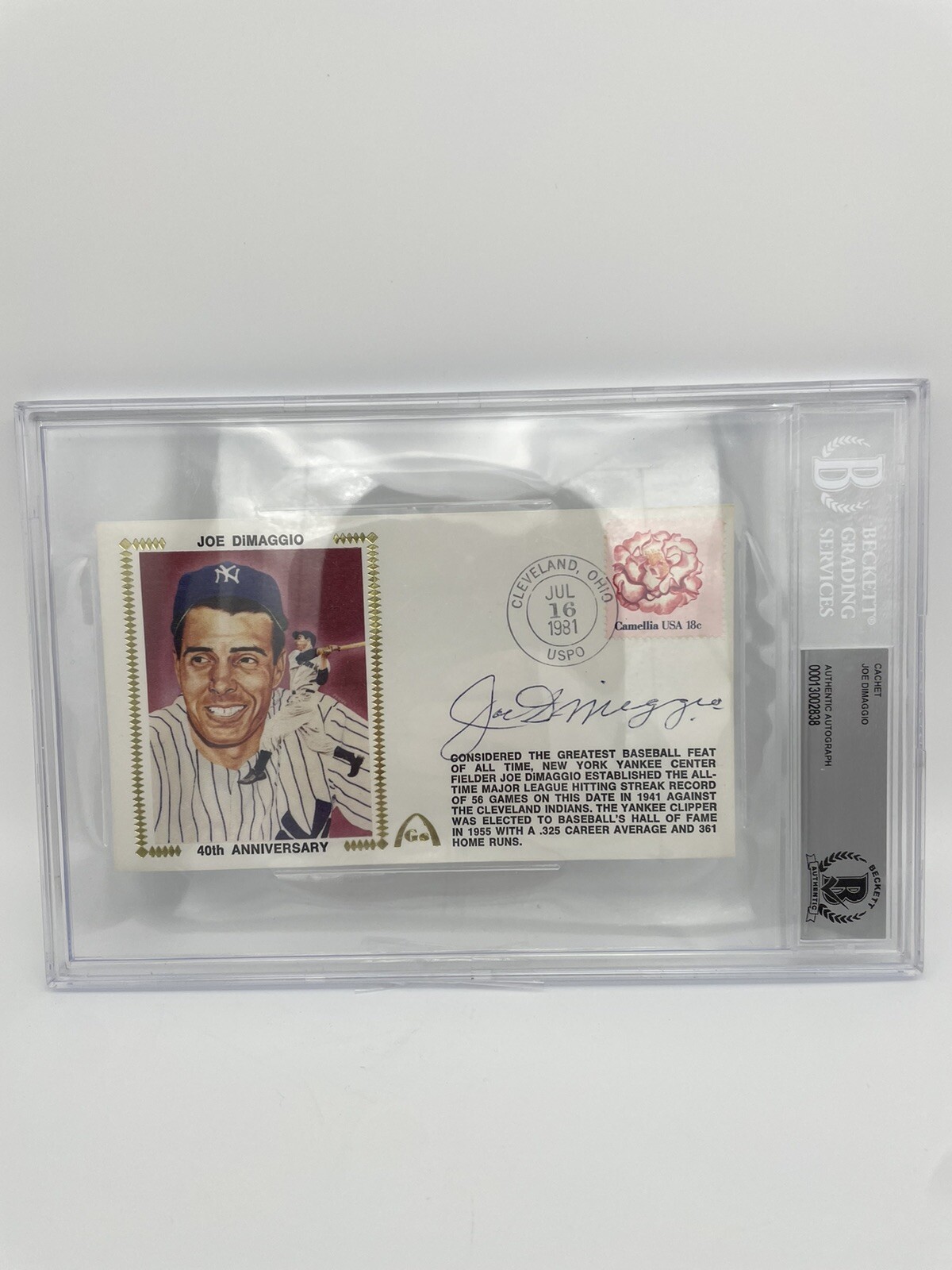 Joe DiMaggio Autographed Signed New York Yankees 40th Anniversary Envelope BEAUTIFUL BECKETT SLAB 