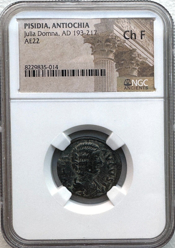 PISIDIA, ANTIOCHIA - JULIA DOMNA - AD 193-217 - AE22 - NGC CH F - FREE SHIPPING!