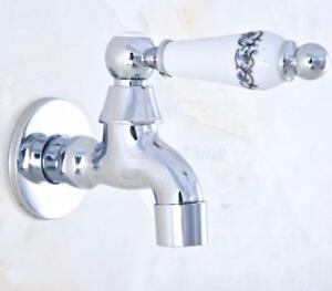 Chrome Single Cold Water Tap Wall Mount Mop Pool Faucet Laundry Tray Sink Faucet