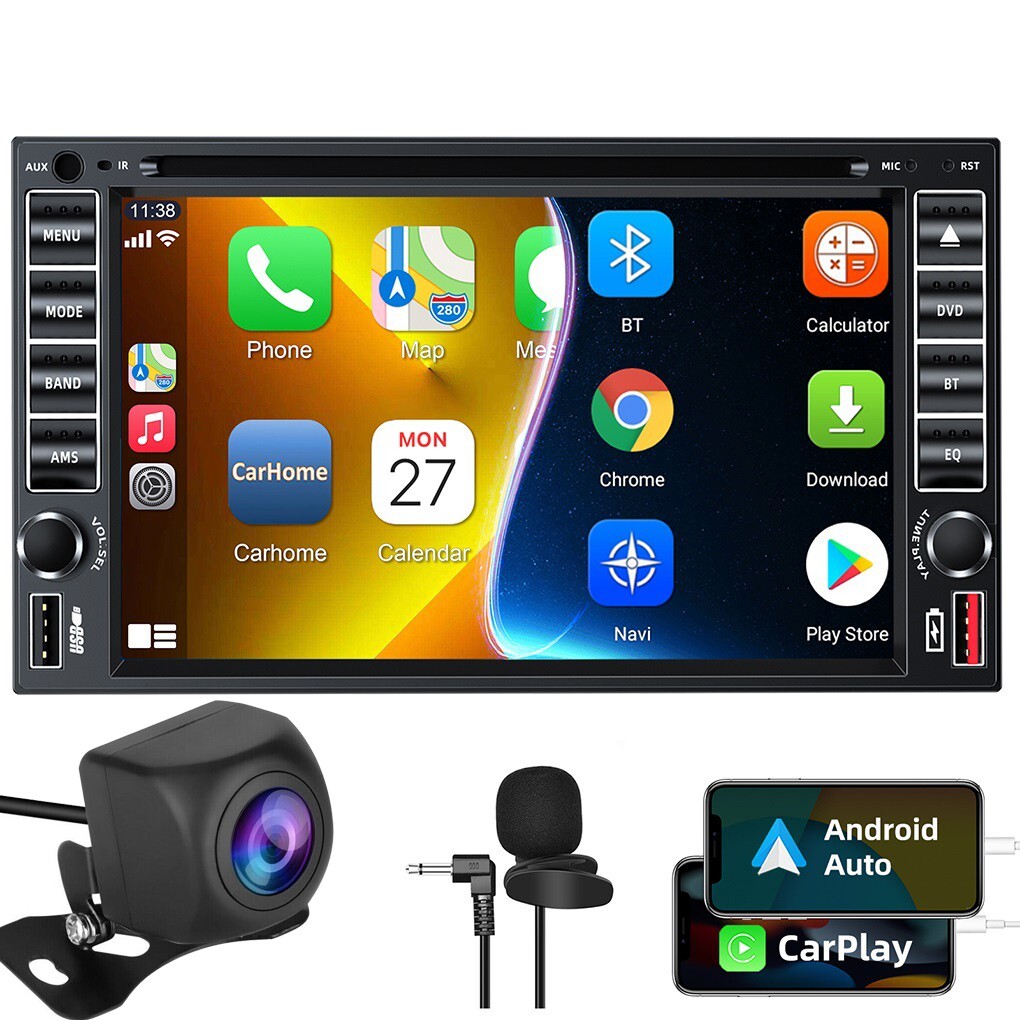 Car Stereo Bluetooth Radio CarPlay Double 2Din 7'' DVD Player With