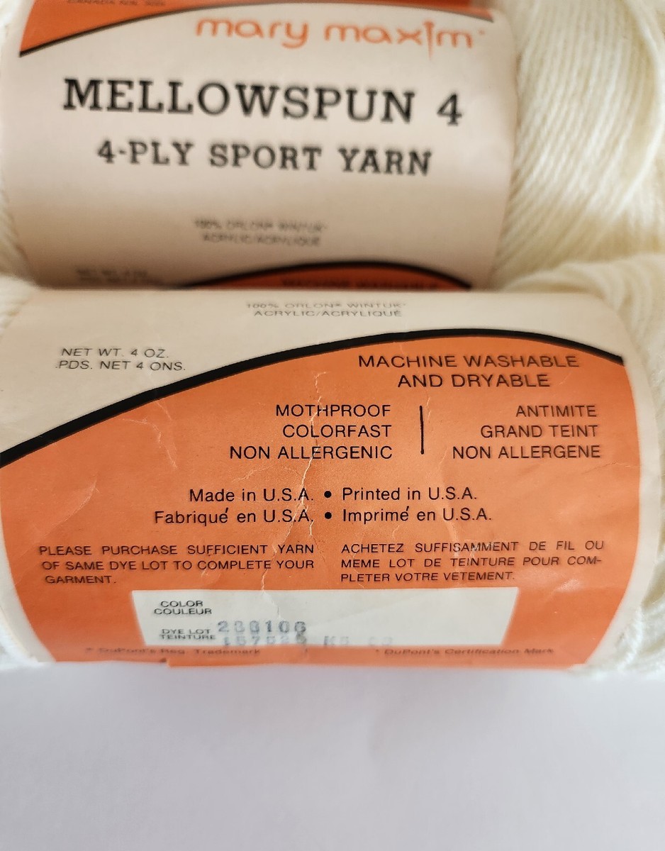 3 Skeins ~ Mary Maxim Mellowspun yarn ~ 4 ply Sport Yarn 100%Orlon