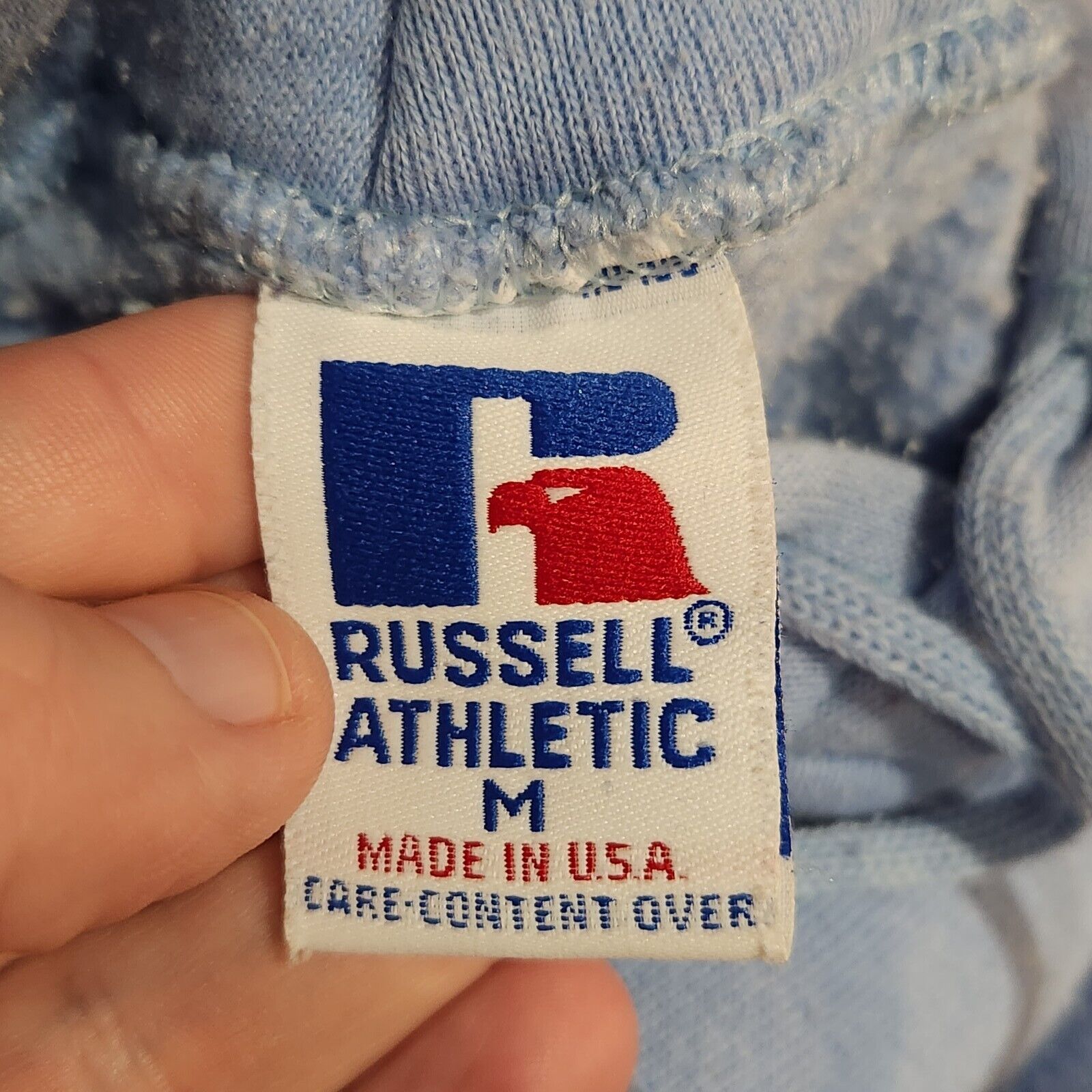 VTG 90s Russell Athletic Hoodie Light Blue Baby Blue Size M Made In USA  *READ*