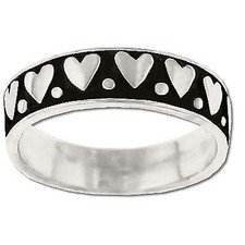 925 Sterling Silver Oxidized Hearts In A Row Band Ring