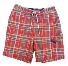 Lands End Men s Size Medium 32 34 Plaid Swim Trunks Mesh Lined Board Shorts