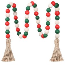 Christmas Wood Bead Garland,39in Farmhouse Beads with Tassels Christmas Tiere...