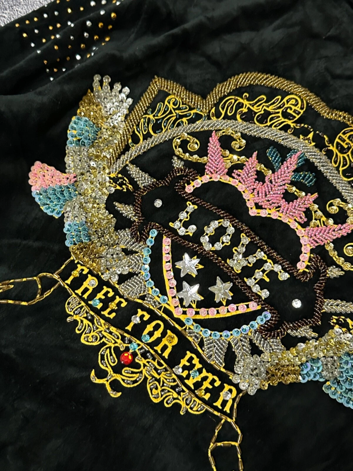 CHANEL Felpa con cappuccio zip discoteca velluto strass stile Ed Hardy vintage anni 90 Y2k stile Giappone