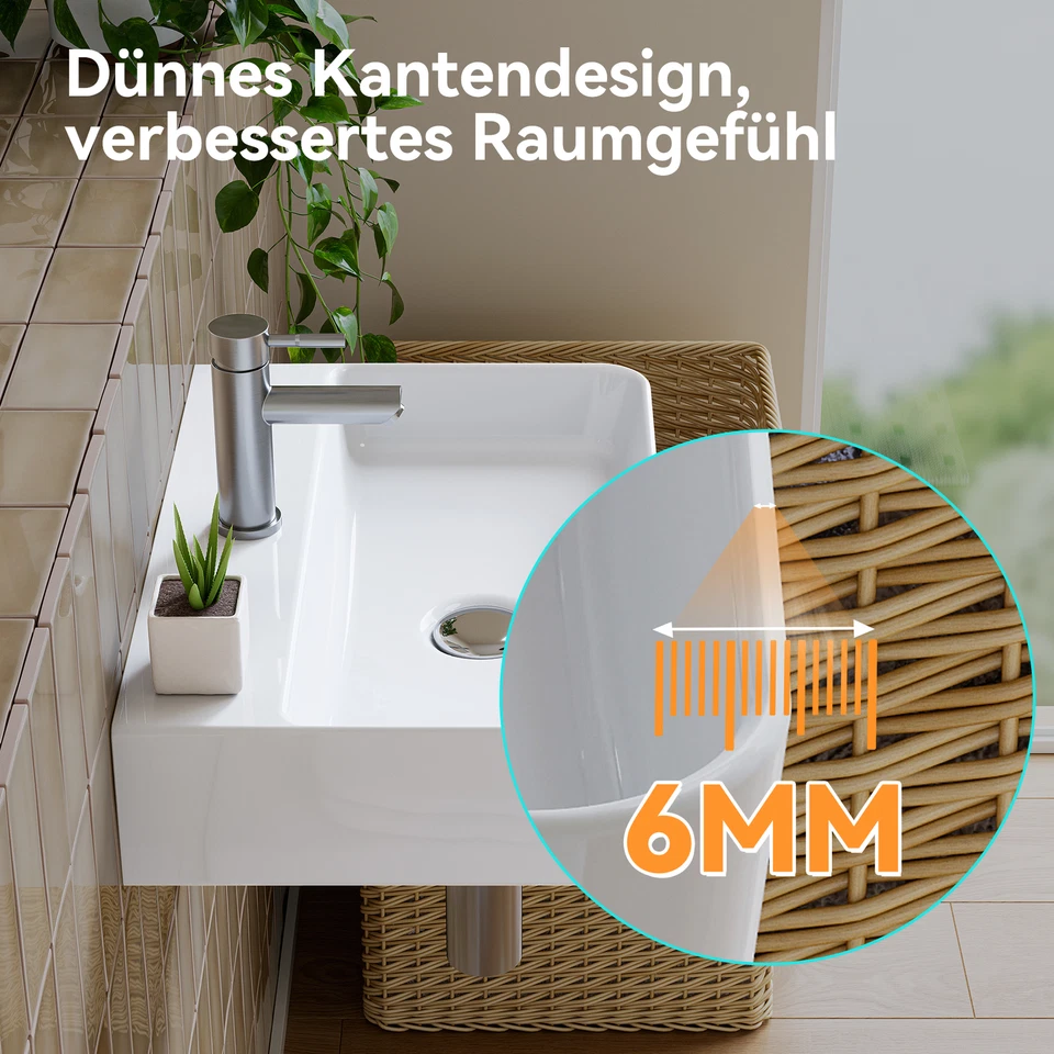 Hanging or Countertop Basin Ceramic Small Vanity Unit with Tap Hole for Guest Toilet - Image 3 of 4