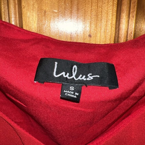 New Lulu Chiffon Dress Red Short Small Flutter Sleeve - Picture 2 of 5