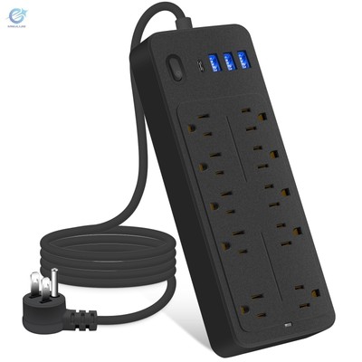 Plug in board, household socket with 10 extra holes, desktop socket, black