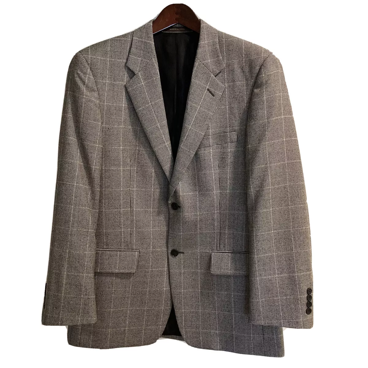 Angelico Tasso Elba Mens Sport Coat 40R Black Gray Houndstooth 100