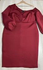 ASOS Red V-Neck 3/4 Sleeve One Shoulder High-Waist Midi Scuba Sheath Dress Sz 18