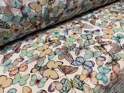 THE FABRIC MERCHANT Printed Chiffon Yoryu Dress Fabric, Per Metre - Pastel Butterfly Print