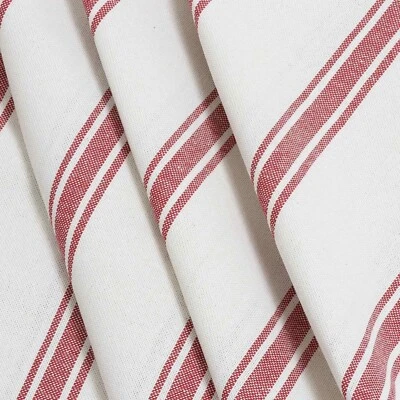 FOY & CO Limoges Stripe Double Width Fabric Red | Ticking | Grain Sack Style Curtains