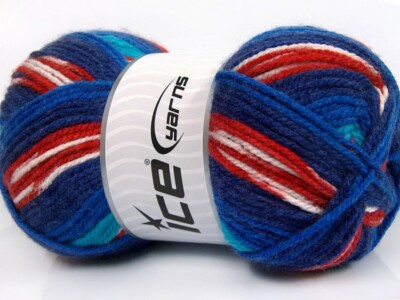 4-Skein Lot Favorite Ethnic Yarn Medium Acrylic Blue Turquoise White Red