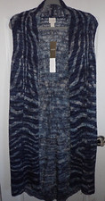 NEW Chico's Size 1 Medium, 8 Vienna Long Sweater Vest Sleeveless Blue 119