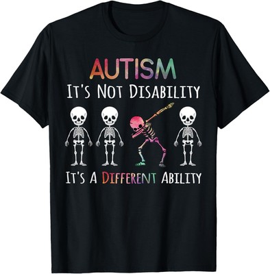 Autism Awareness Dabbing Skull Autism It's Not A Disability T-Shirt
