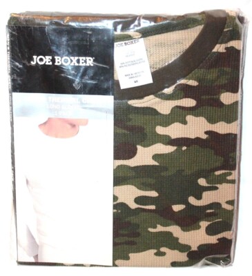 Joe Boxer Men's Black Green Gray Camo Camouflage Thermal Crew Long Sleeve  Shirt