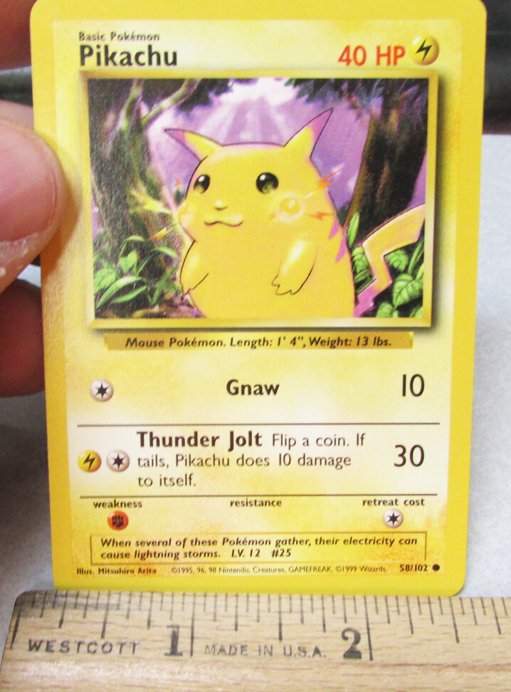 Pikachu Pokémon Card Pikachu Pokemon card from 1999, gnaw or thunder jolt, great