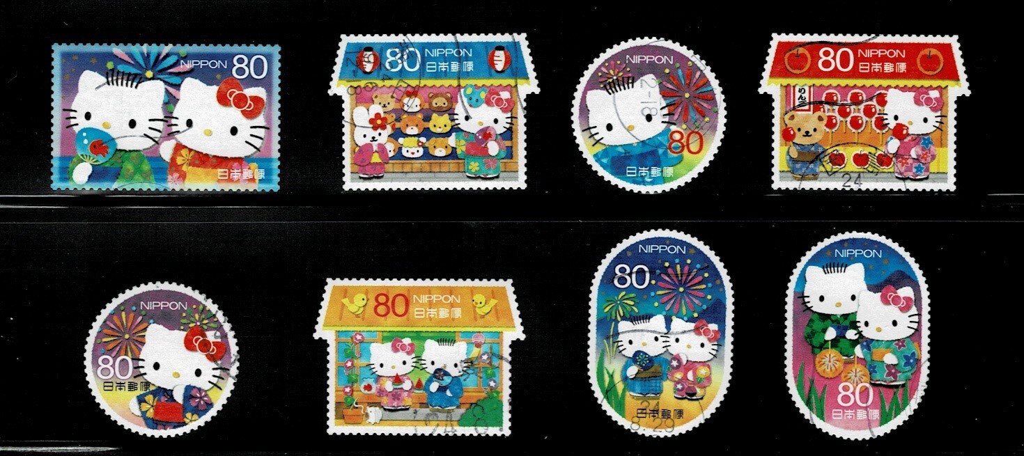 Japan 2012 Hello Kitty & Dear Daniel 80Y  Complete Used Set of 8 Sc# 3444 a-h