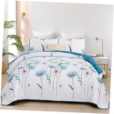 Floral Quilt Set Size,Bedspread Coverlet Botanical 3 Pieces Summer Queen Teal