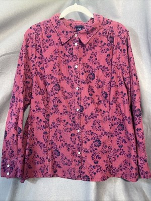 Basic Edition Womens Pearl Snap Corduroy Pink With Floral Print 2X