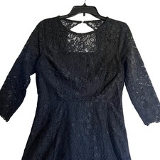 LOFT Black Lace Keyhole Back 3/4 Sleeve Fit Flare Dress Size 4