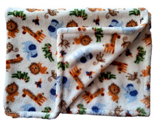 Baby Blanket Safari Animals White With Colorful Monkey Lion Elephant Giraffe