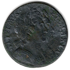 1694 HALFPENNY COIN WILLIAM III & MARY II COPPER RARE FINE CONDITION S3452 W92