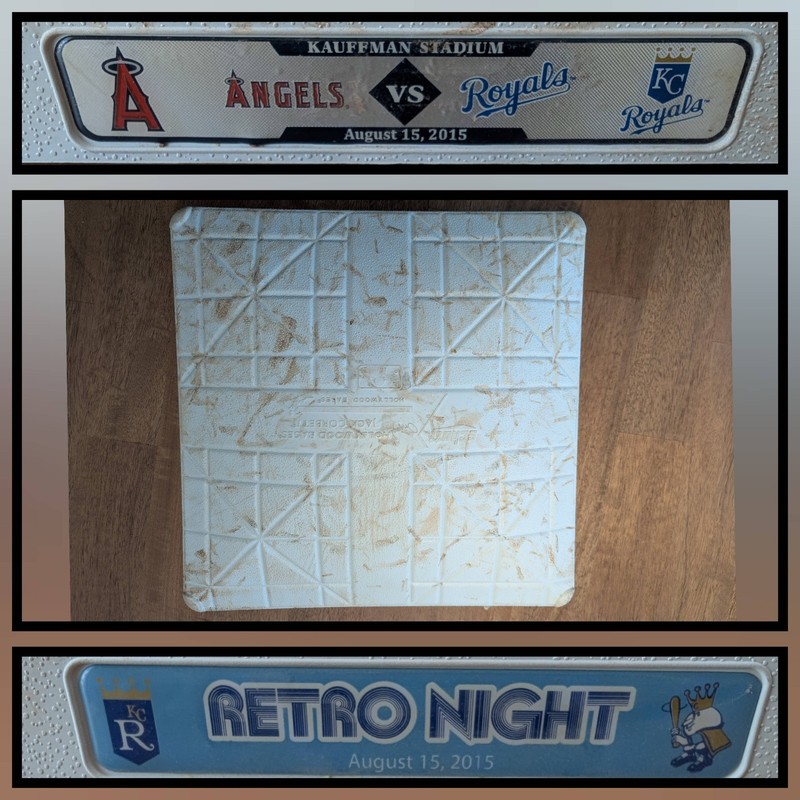 2015 Angels @ KC Royals Kauffman Game Used Base 1-3 Innings Salv Perez, A Pujols