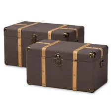 Baxton Studio Stephen Dark Brown Upholstered Oak Finished 2-Piece Trunk Set