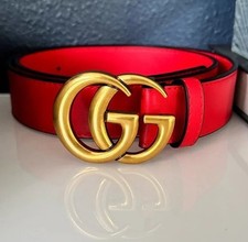 Gucci Vibrant Red Leather Belt with Gold GG Emblem 115 CM / 45 IN with Box