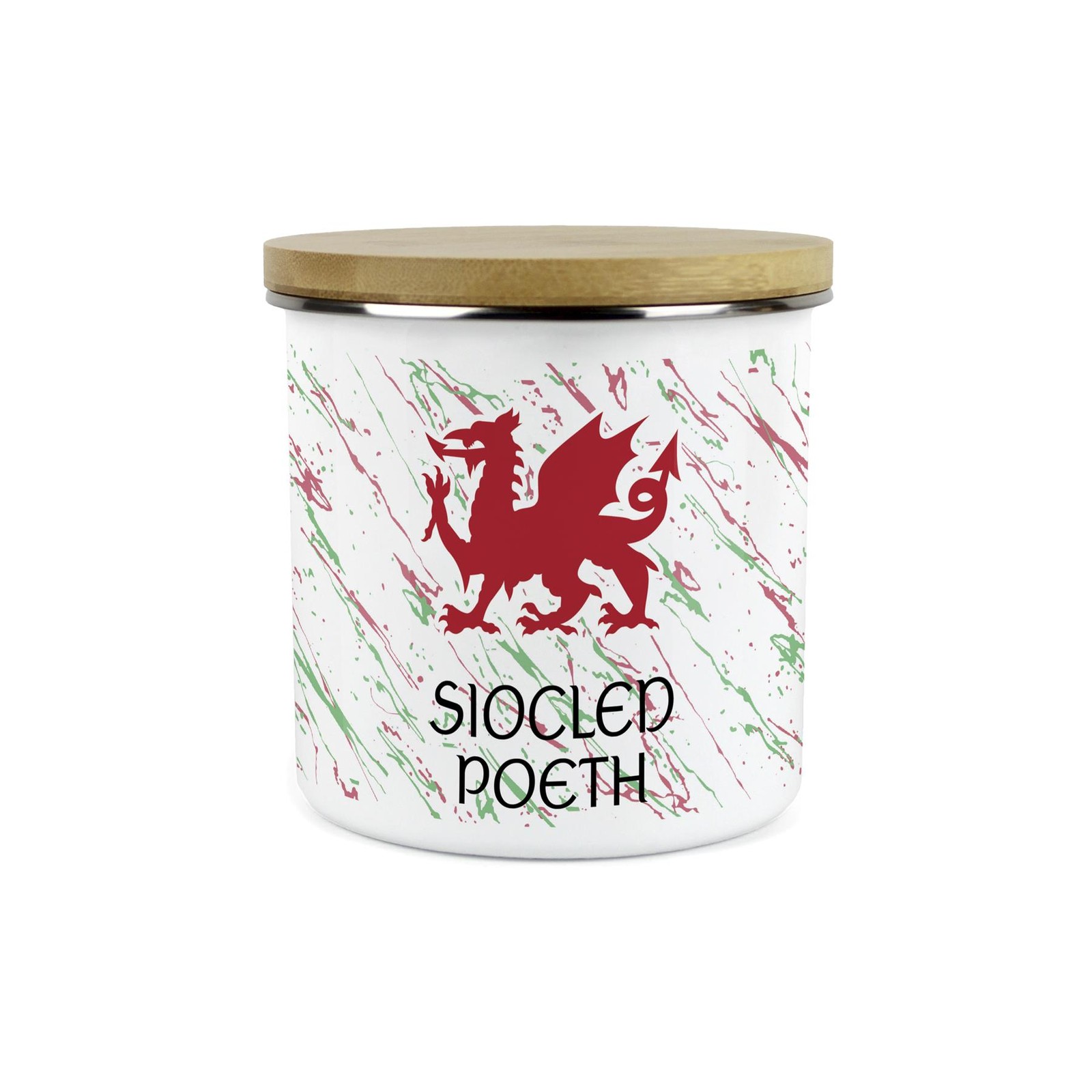 B&Q -  Welsh Dragon Siocled Poeth CanisterCymru Wales Homewares Gifts1.2L Enamel Hot Drinks/food Kitchen Storage Container - Image 2
