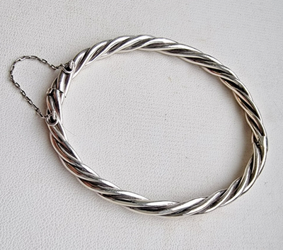 FAS 925 STERLING SILVER TWISTED ROPE HINGED BANGLE BRACELET 7
