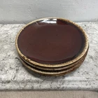 Vtg  MCM Hull Pottery Brown Drip 10 1/2" Plates Set of 4 Oven Proof USA Nice