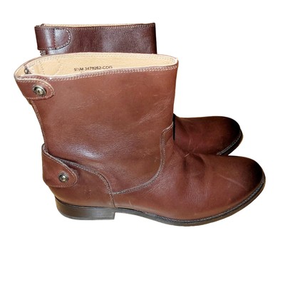Frye Womens Melissa Redwood Brown Leather Ankle Boots Zip Up Back Round Toe  NWT