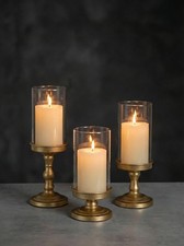 Hurricane Glass Candle Holders Matte Gold Set of 3