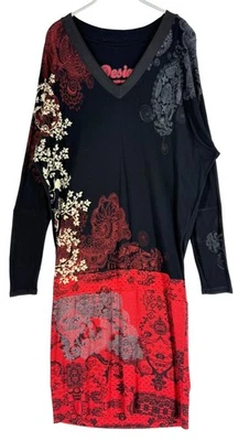 DESIGUAL Damen V-Ausschnitt Blumenkleid Mit Lange Ärmel Größe L - Bild 1 von 4