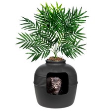 Hidden Cat Litter Box Enclosure with Artificial Plant, Decorative Round Plant...