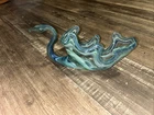 Vintage Sooner Green Swirl Murano Style Hand Blown Art Glass bowl dish Swan