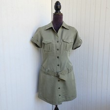 Guess Los Angeles Womens Button Front Military Core Retro Dress Olive Green M