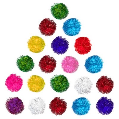 20 Pcs 1 Inch Cat Pom Pom Balls Multi-Colored Shiny Tinsel Pom Poms for Kitten