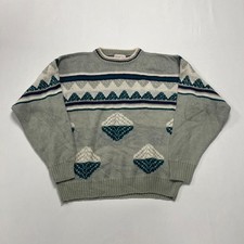 Vintage Knitted Jumper Abstract Patterned Grandad Knit Sweater, 100 Acrylic