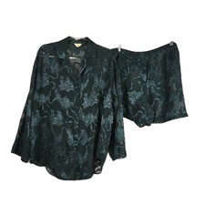 Victoria  s Secret Vtg Gold Label Satin Burnout Shorts Pajama Set Green Size M