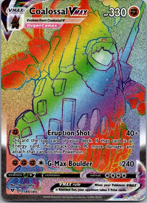 Coalossal VMAX 189/185 Rainbow Rare Vivid Voltage Pokemon Holo Near Mint