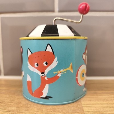 Rex London Blech Vintage Spieluhr Handkurbel Spielzeug alt MacDonald Tier Band Design