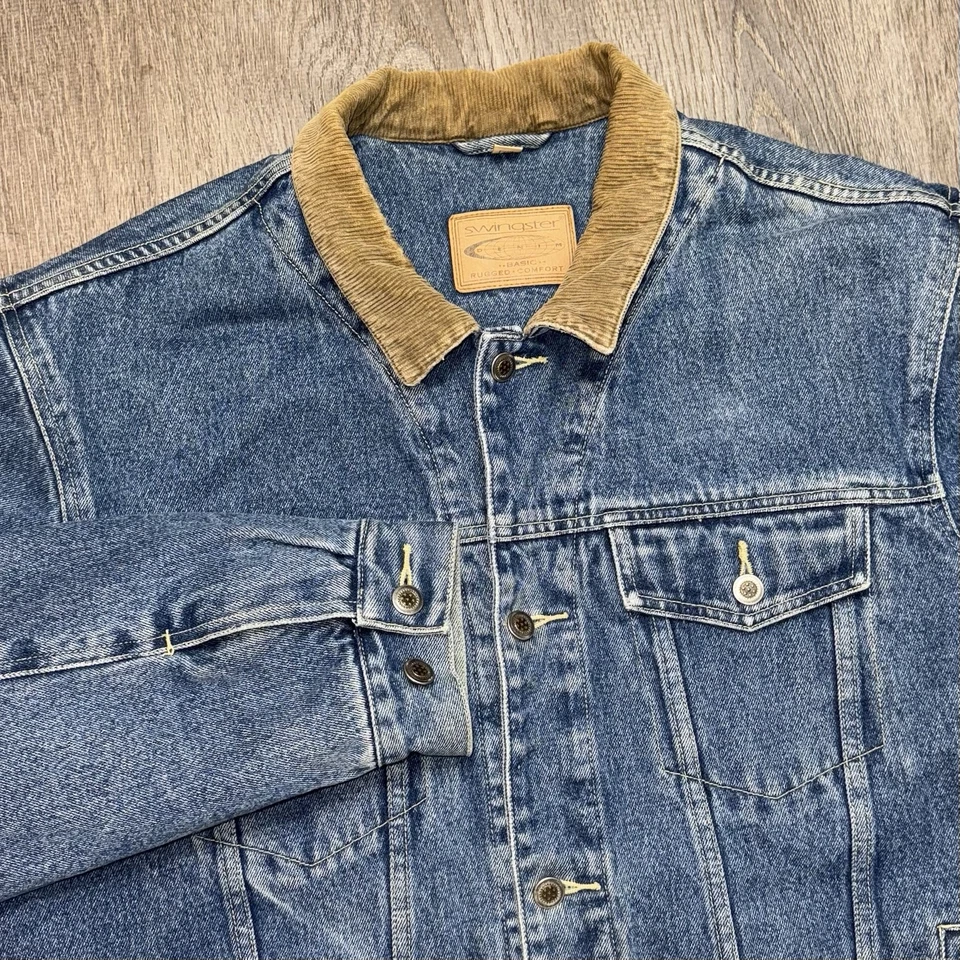 Swingster Vintage Denim Jean Jacket Mens Medium Button Up Long Sleeve Quilted - Image 3 of 4