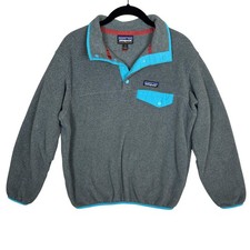 Patagonia Synchilla Snap-T Jacket Womens Small Gray Fleece Pullover Teal Pocket