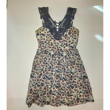 Floral Lace Trim Dress Women Size 7 A-L Sundress Coquette Feminine