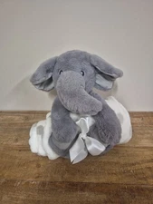 Parents Choice Gray Elephant Plush With Blanket White Gray Polka Dots.